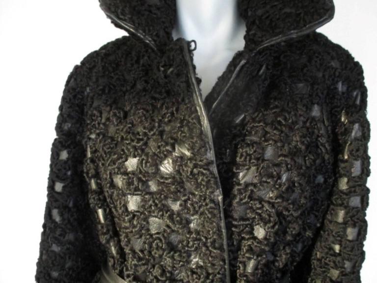 Beautiful Black Persian Lamb/Astrakhan/Leather Fur Coat For Sale at ...