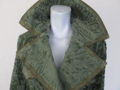 Olive green Swakara Persian lamb fur coat with matching suede details