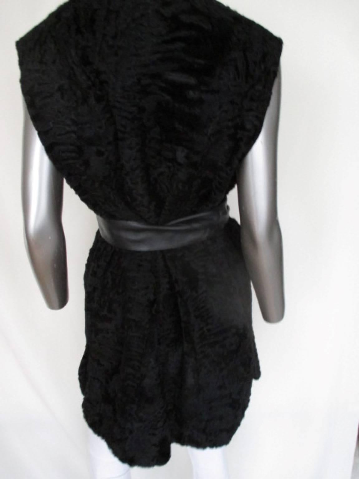 Sleeveless Black Astrakhan/Persian Lamb Fur vest For Sale 1