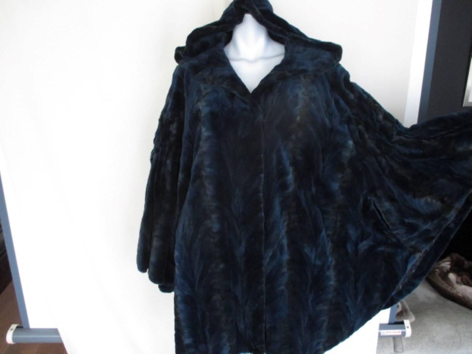 Women's or Men's Hooded Blue Sheared Mink Fur Cape