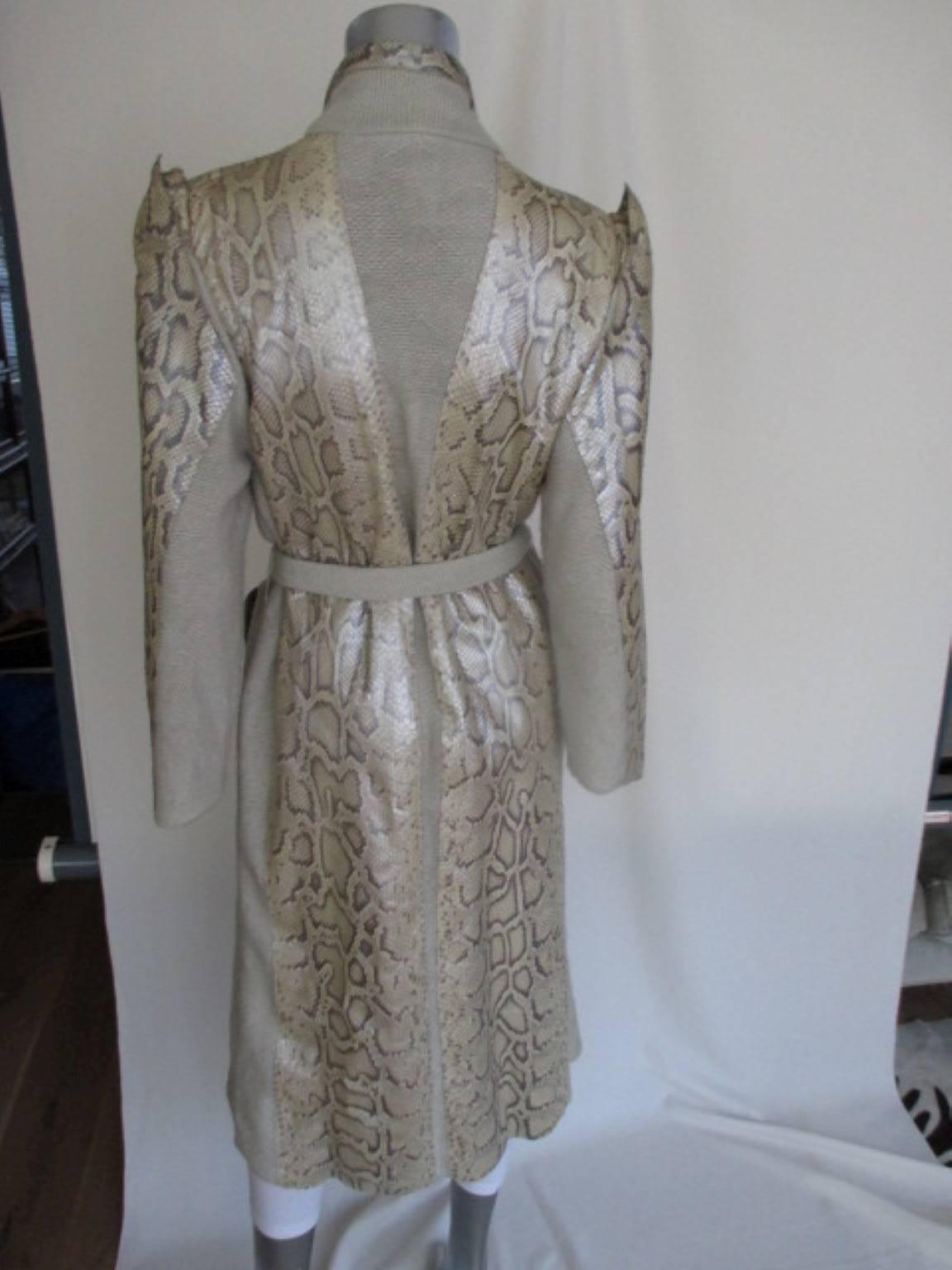 Gray extraordinary python leather and wool belted coat