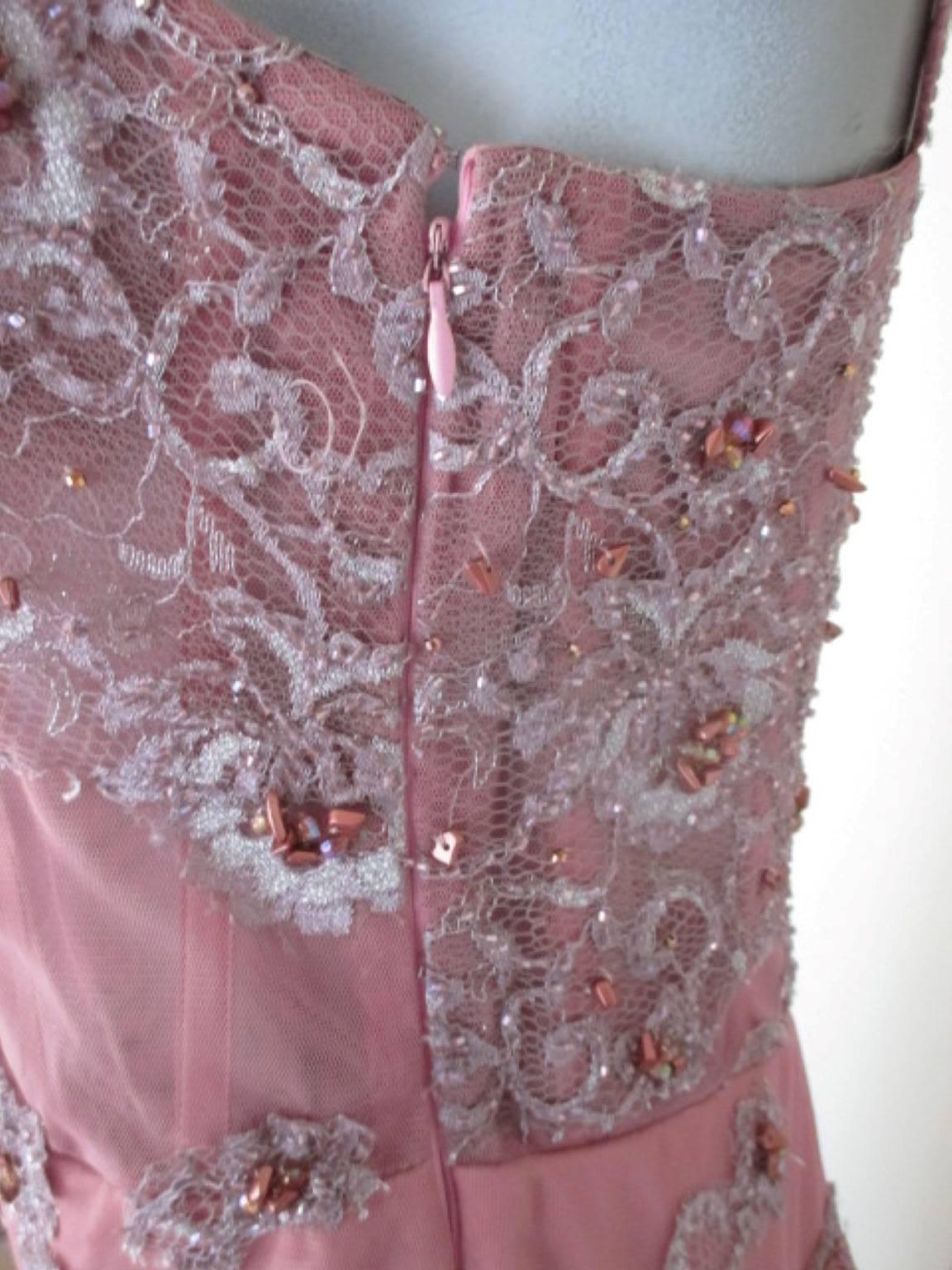 Pierre Cardin Pink Beaded Cocktail Dress In Fair Condition In Amsterdam, NL