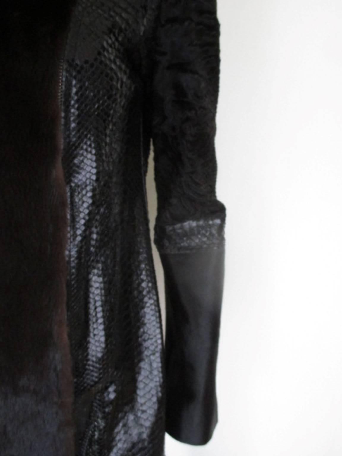 Women's black snake leather mink / persian lamb fur coat