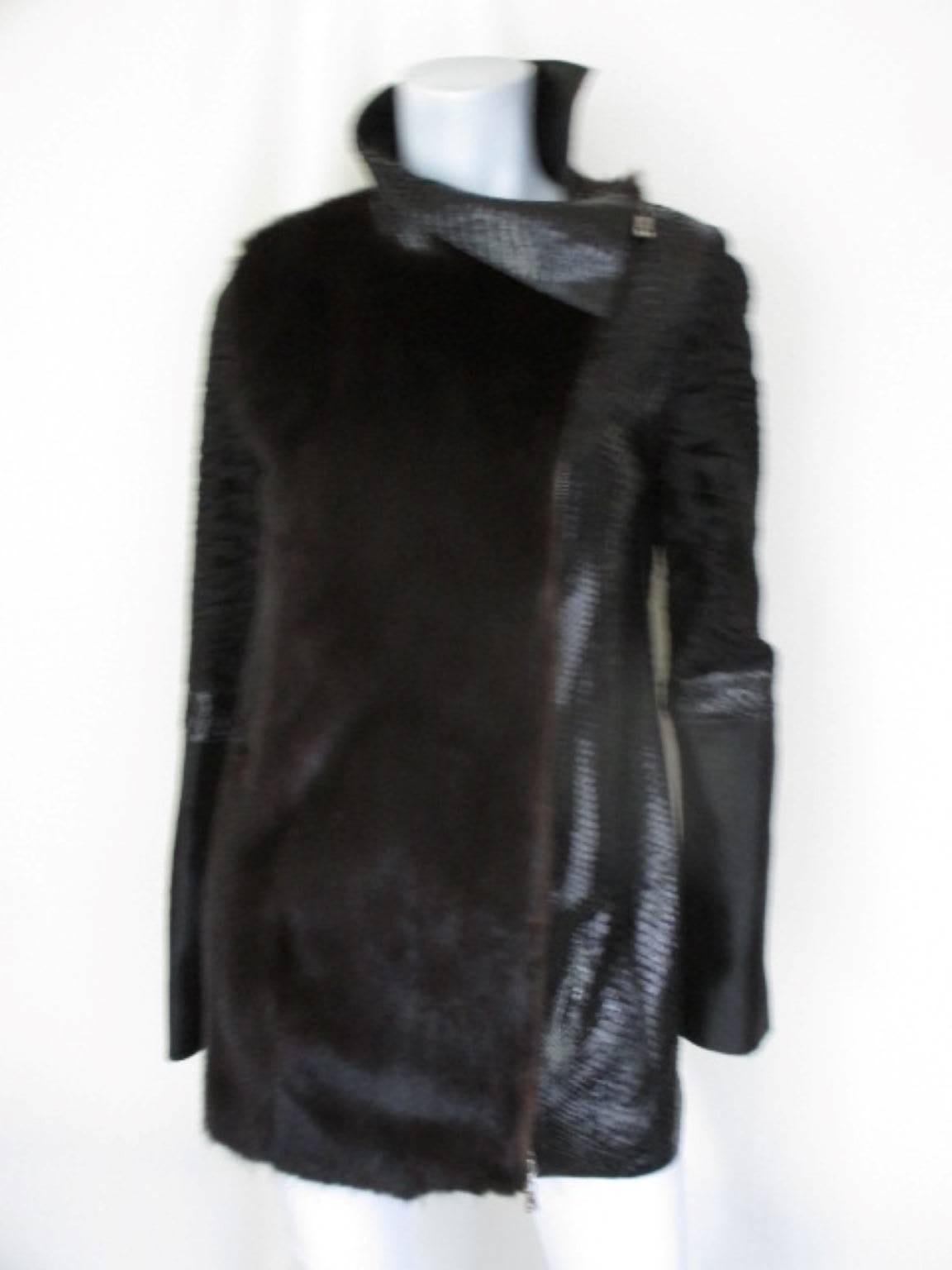 black snake leather mink / persian lamb fur coat 1