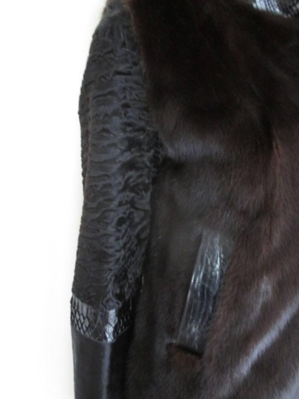 black snake leather mink / persian lamb fur coat 3