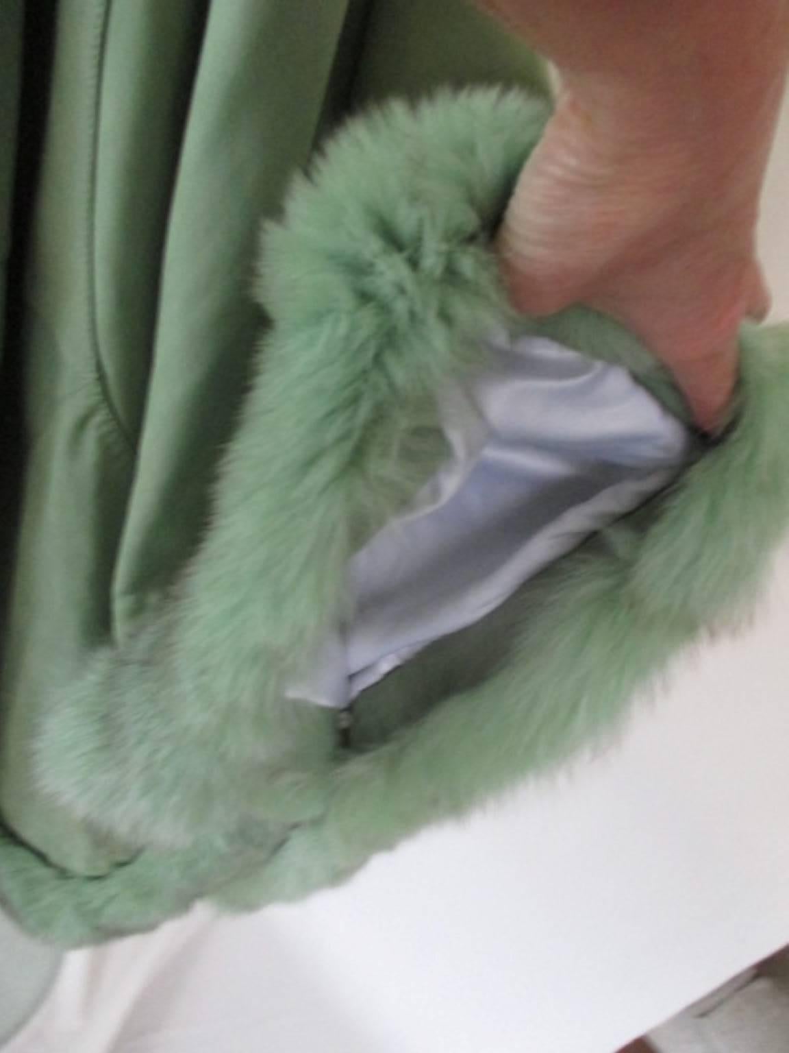 lime green soft suede leather fox fur trimmed cape 2