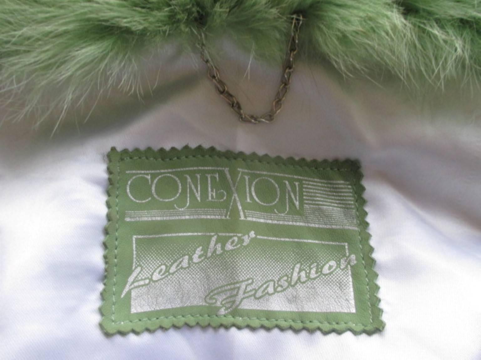 lime green soft suede leather fox fur trimmed cape 1