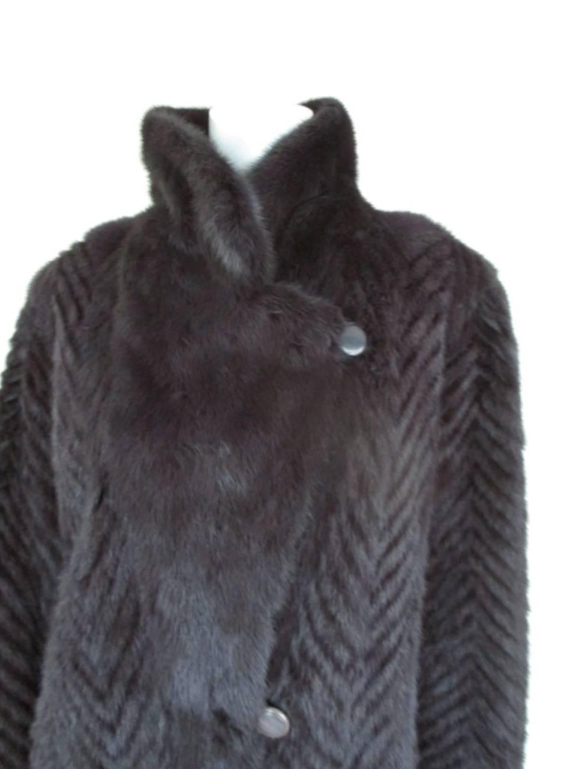 Black Reversible Long Mink Silk Fur Coat For Sale