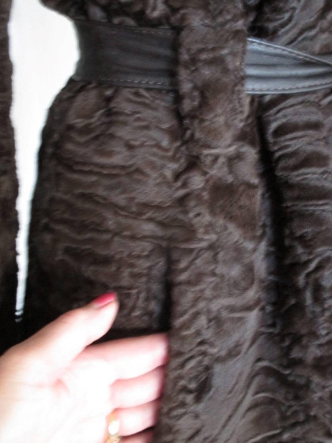 Brown swakara persian lamb fur jacket with fox details In Excellent Condition In Amsterdam, NL