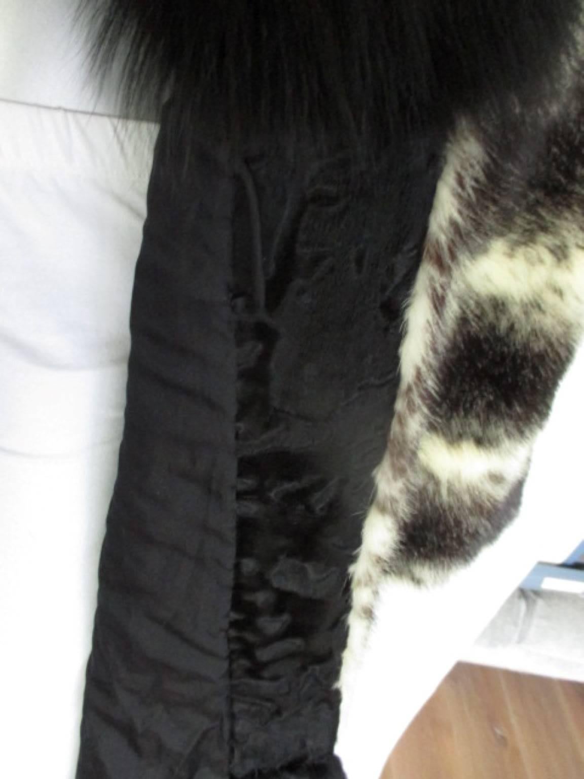 Extravagant black cross mink / black fox fur opera coat 1
