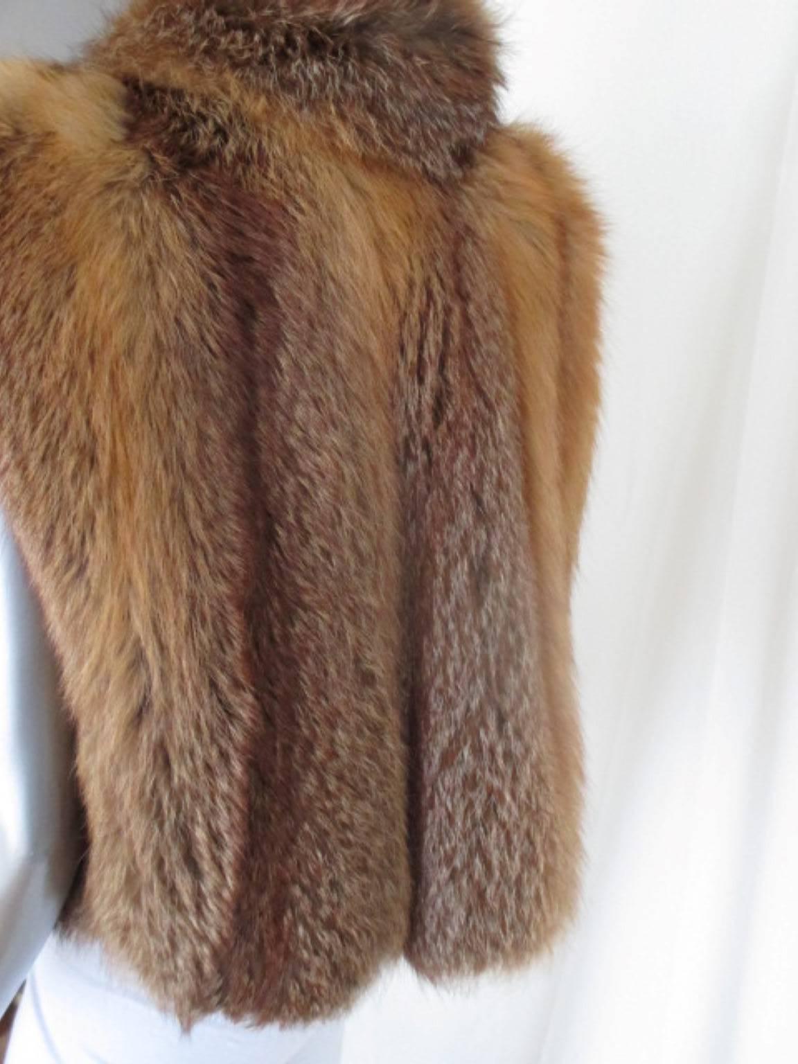 Brown Sleeveless Red Fox Fur Vest