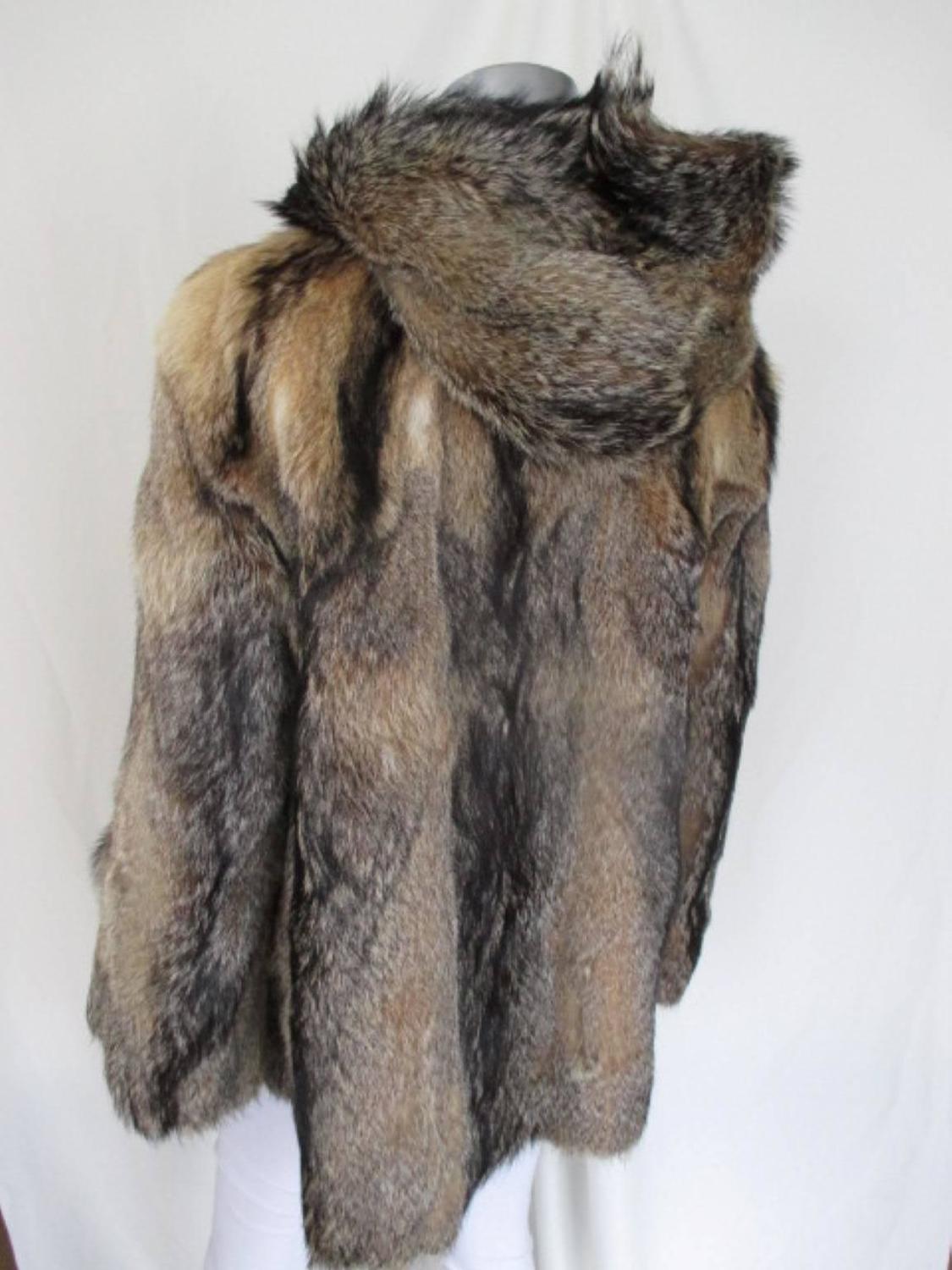 hooded vintage coyote fur coat For Sale at 1stdibs