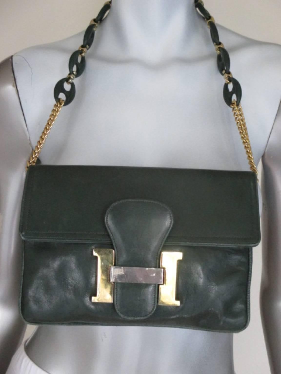 rara bandolera vintage de cuero verde estilo constance en venta 4
