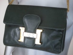 rare vintage constance style green leather shoulder bag