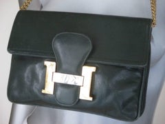 rara borsa a tracolla vintage in pelle verde stile constance