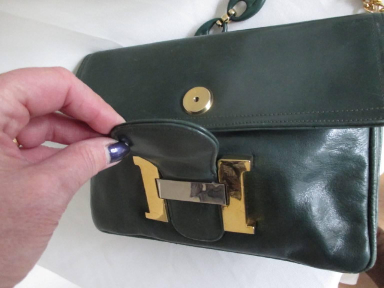 Femenino o masculino rara bandolera vintage de cuero verde estilo constance en venta