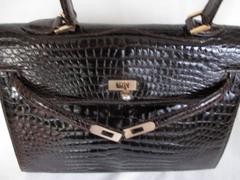 Vintage Dark Brown Exotic Leather Handle Bag