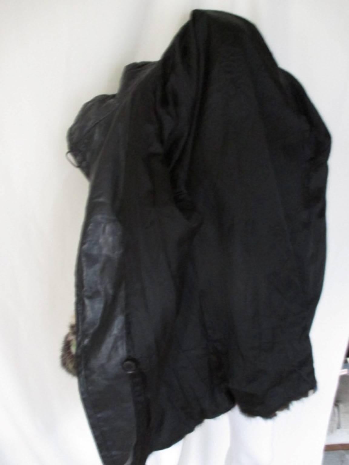 Black Multi Color Mink Fur Coat Trimmed with Leather For Sale