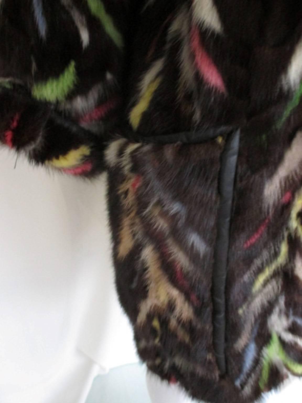 Multi Color Mink Fur Coat Trimmed with Leather In Good Condition For Sale In Amsterdam, NL