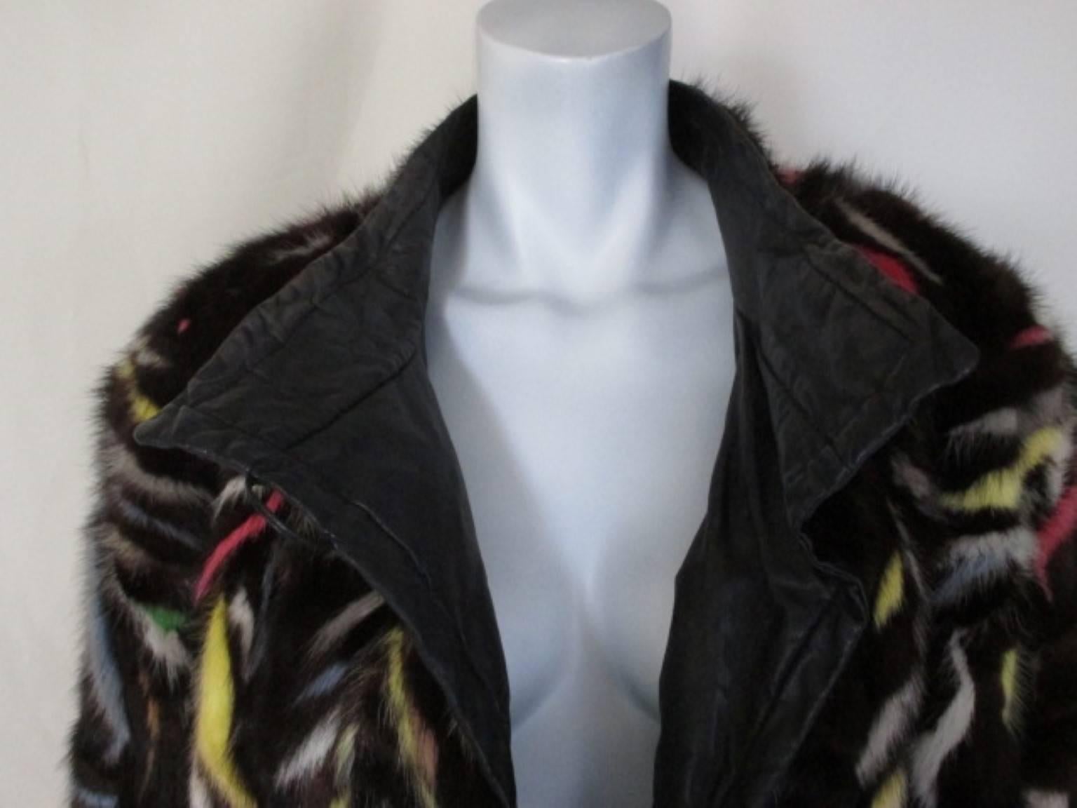 da uomo o donna Cappotto in pelliccia di visone multicolore bordato di pelle in vendita