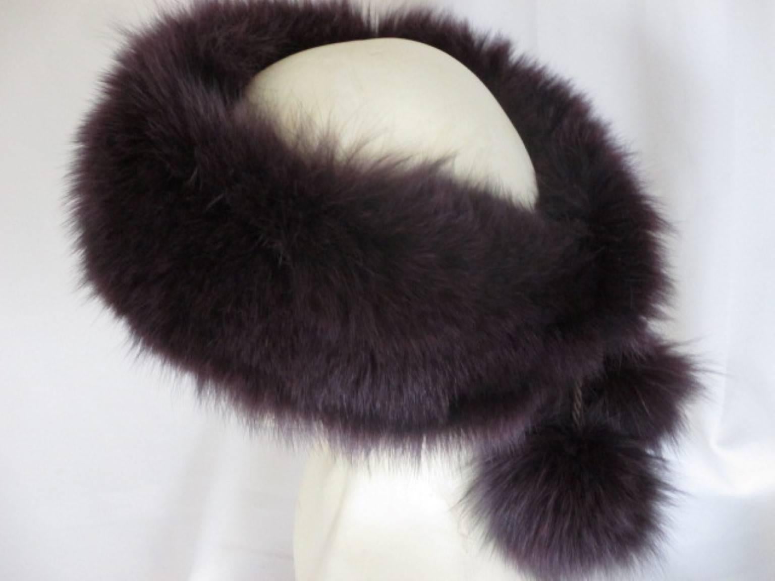 Black purple fox fur headband