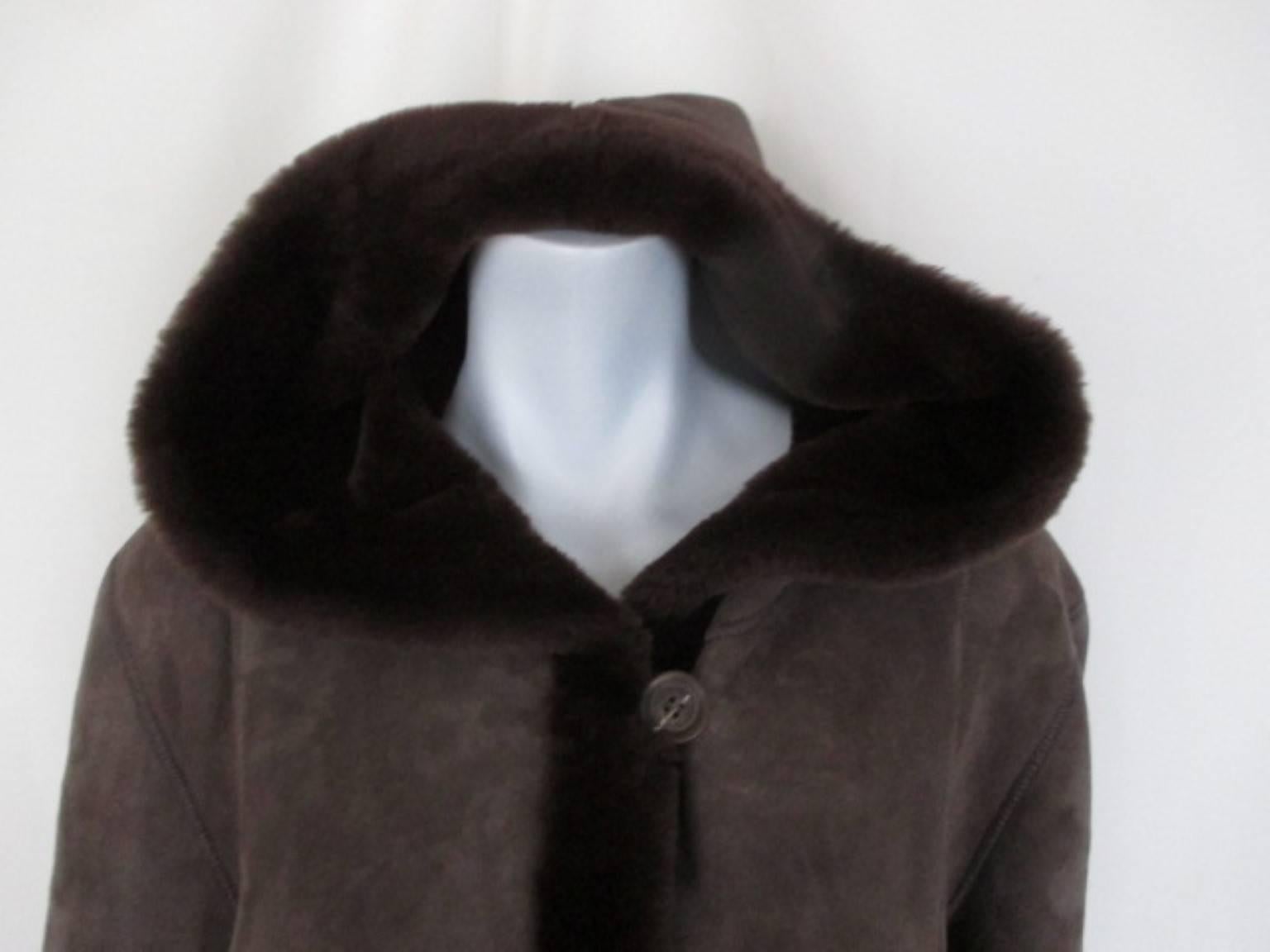 Black Hooded light weight Shearling Fur coat