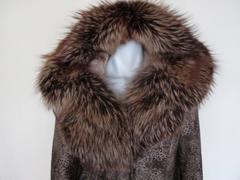 Metallic Leopard Print Shearling Coat with Fox Fur Hood