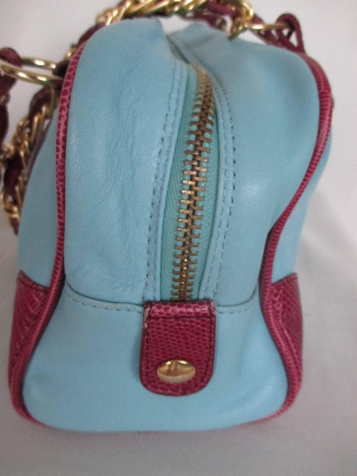 Dolce & Gabbana Turquoise Leather Shoulder Bag For Sale 1