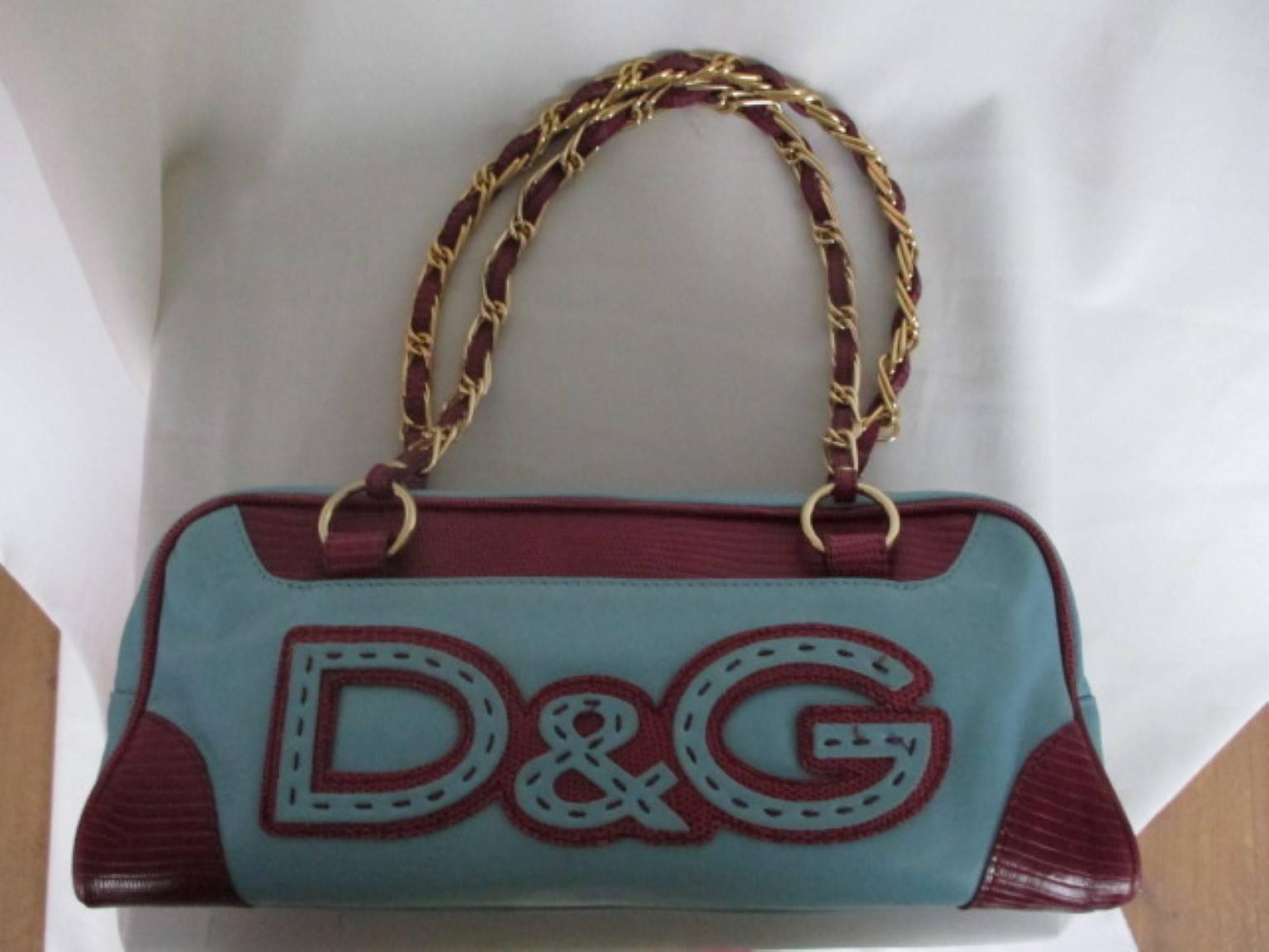 Gray Dolce & Gabbana Turquoise Leather Shoulder Bag For Sale