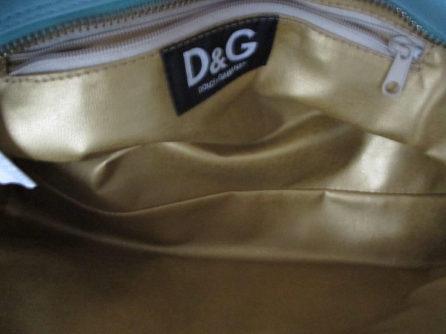 Dolce & Gabbana Turquoise Leather Shoulder Bag In Excellent Condition In Amsterdam, NL