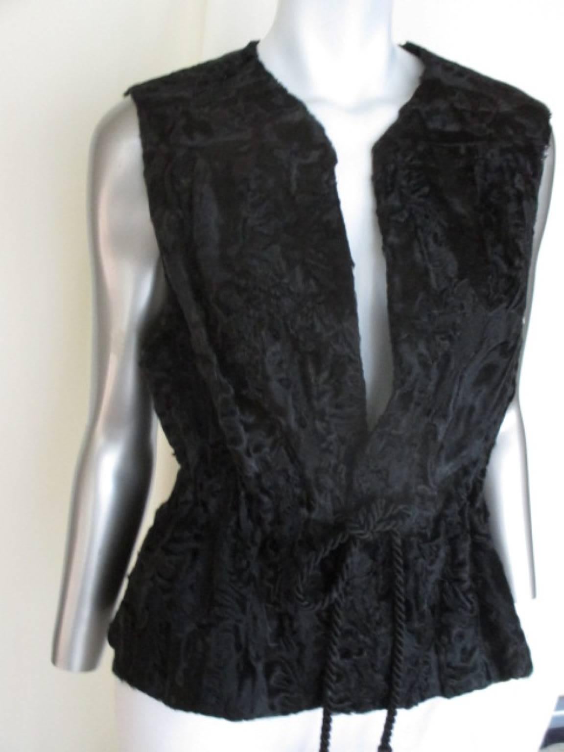 Women's or Men's Black Persian Lamb Sleeveless Fur Vest For Sale
