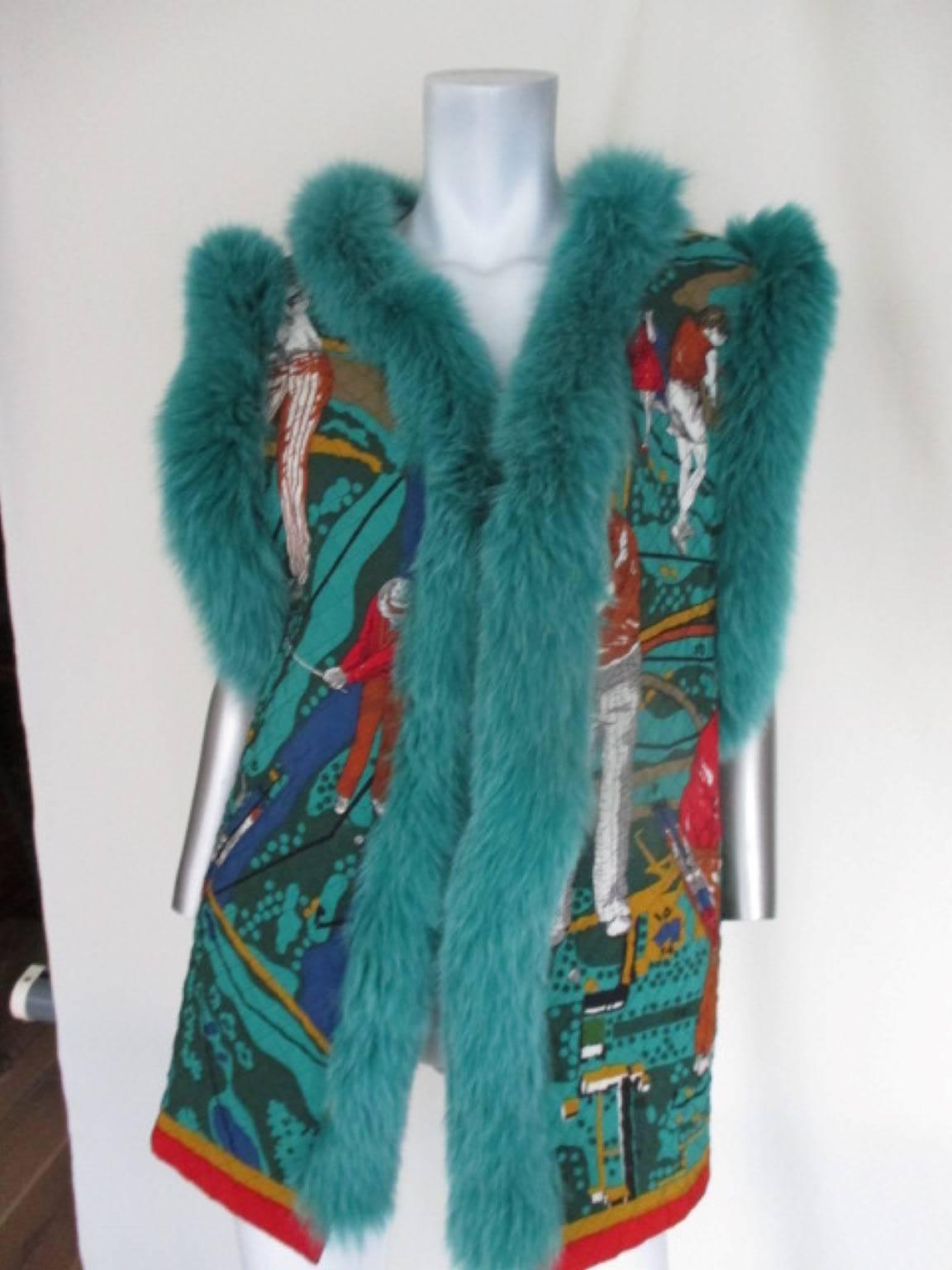 green Golf vest trimmed with Fox fur 1