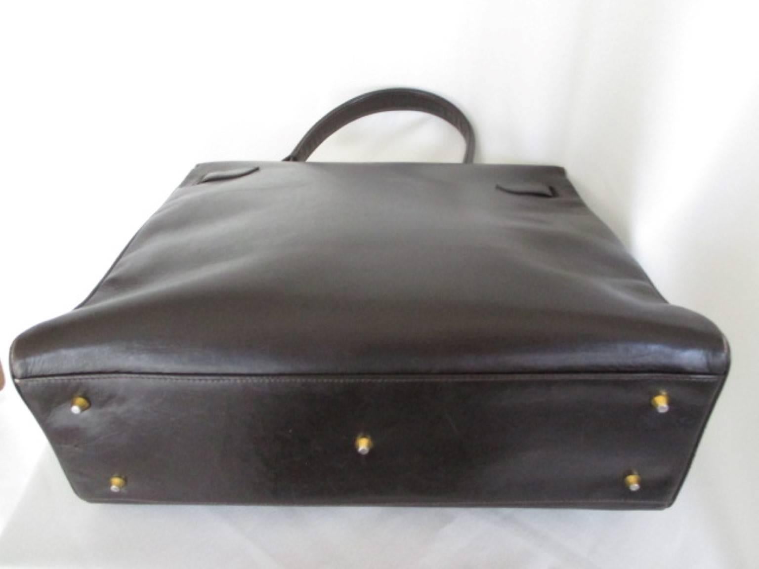 Black brown vintage leather bag with gold hardware