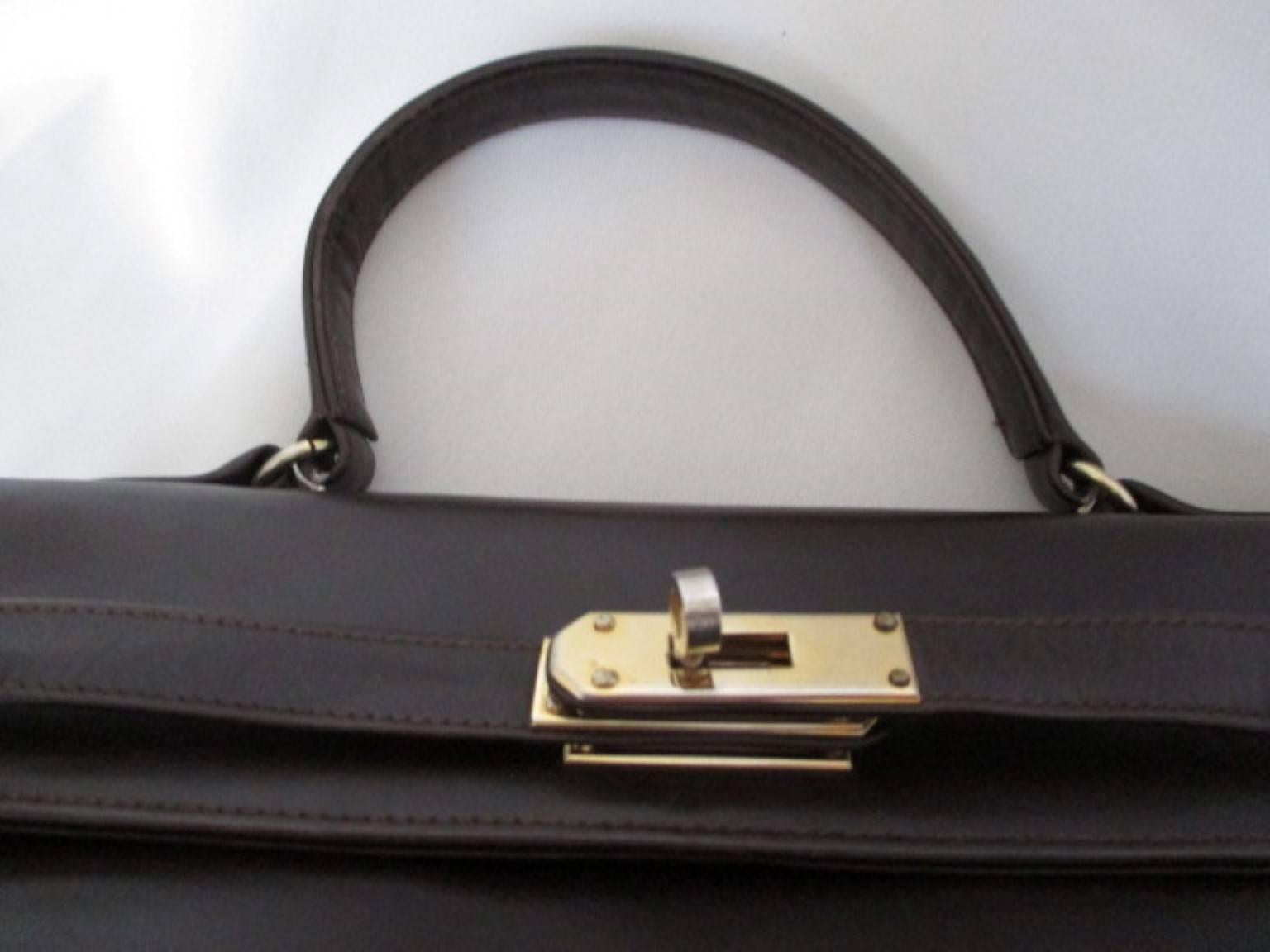 brown vintage leather bag with gold hardware 3