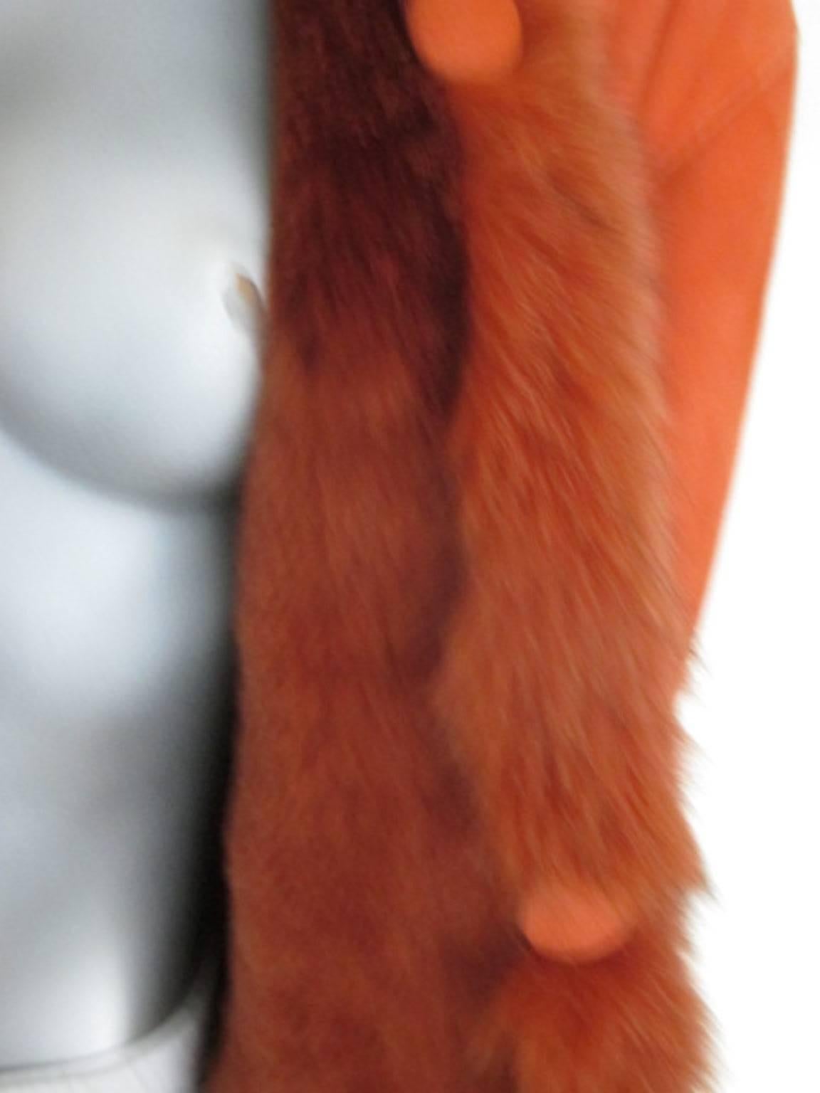 Orange Shearling Jacket Trimmed with Fox Fur In Good Condition In Amsterdam, NL