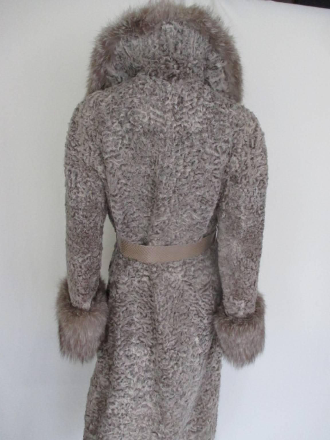 christian dior champagne persian lamb fox fur coat In Excellent Condition In Amsterdam, NL