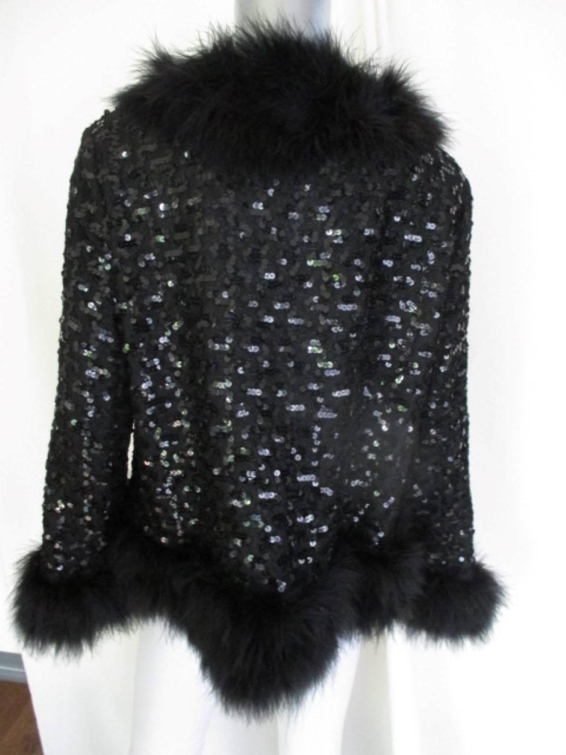 Lillian Diamond Black Marabou Sequin Jacket In Good Condition For Sale In Amsterdam, NL