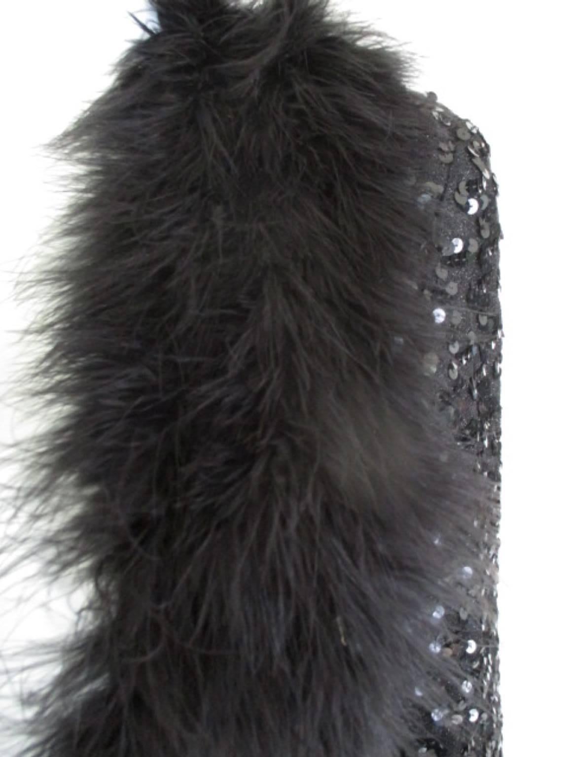 Lillian Diamond Black Marabou Sequin Jacket For Sale 3