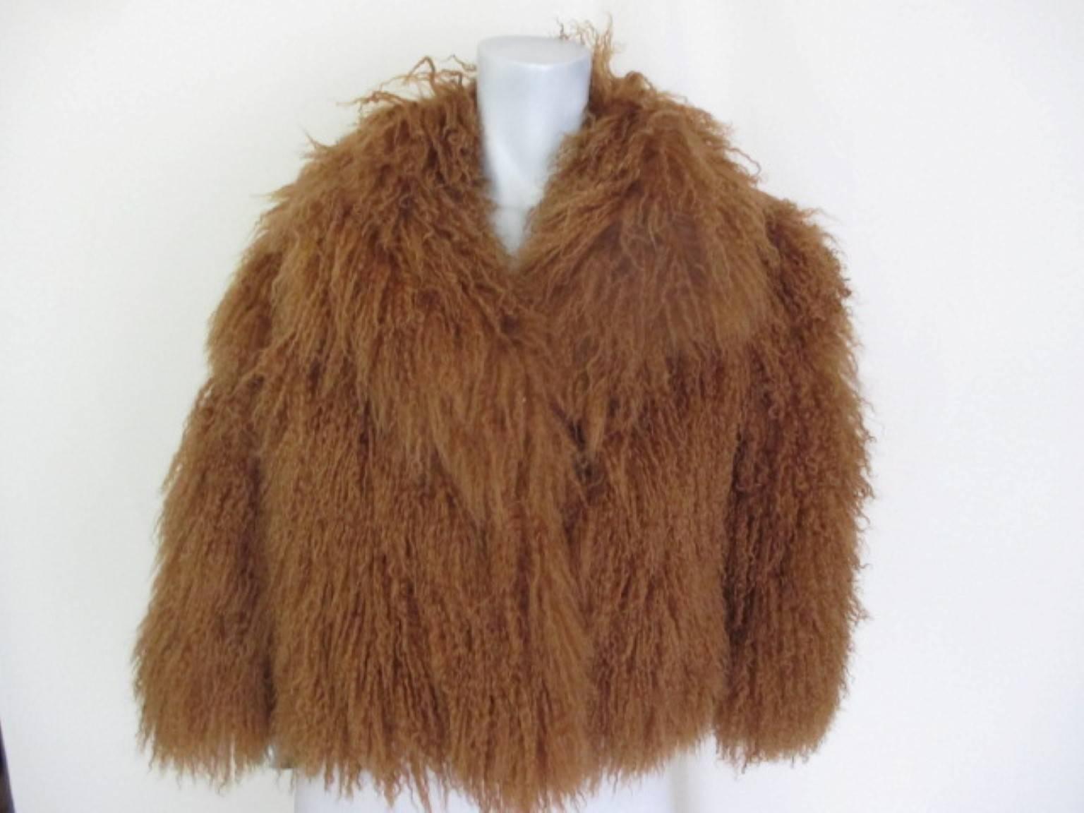 Brown short mongolian lamb fur jacket