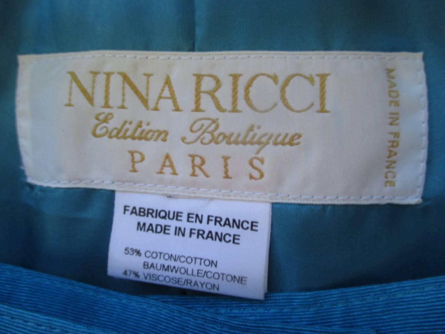 Türkisfarbene Paris-Schleifenjacke von Nina Ricci mit Rock  (Blau) im Angebot