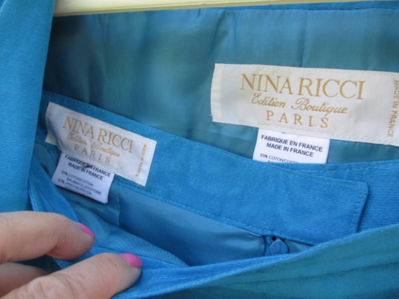Türkisfarbene Paris-Schleifenjacke von Nina Ricci mit Rock  im Angebot 5