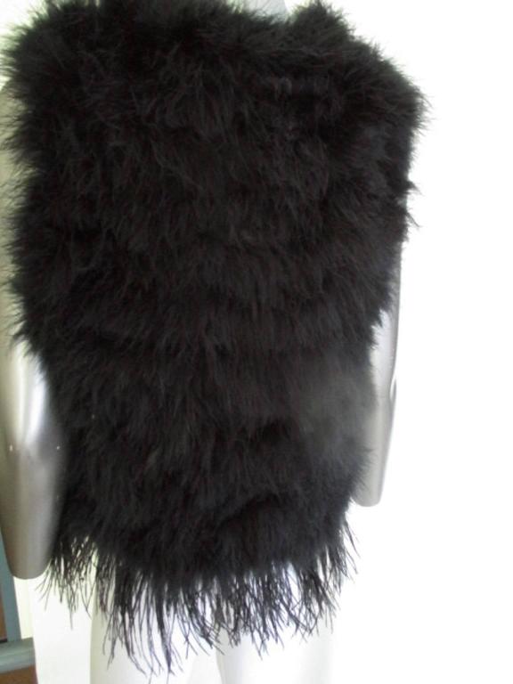 Women's or Men's Black Fringed Marabou Ostrich Feathers Sleeveless Vest For Sale