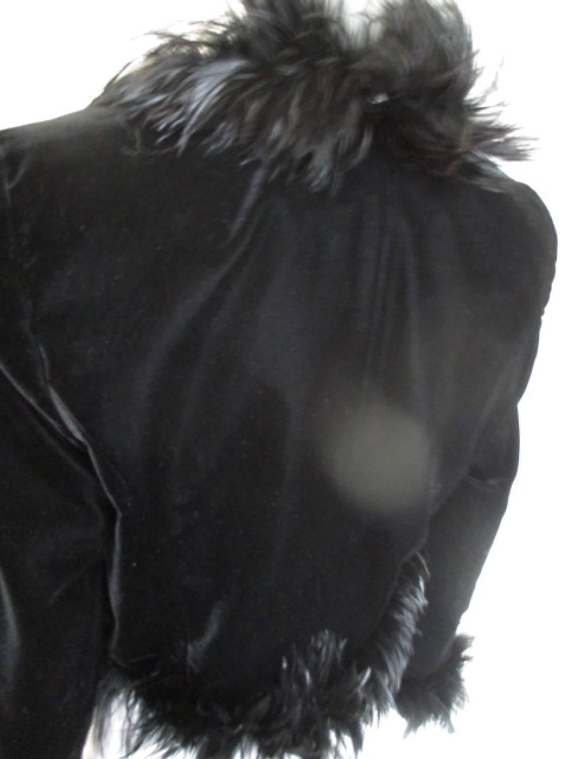 Women's or Men's Escada Couture Black Velvet Bolero trimmed with feathers