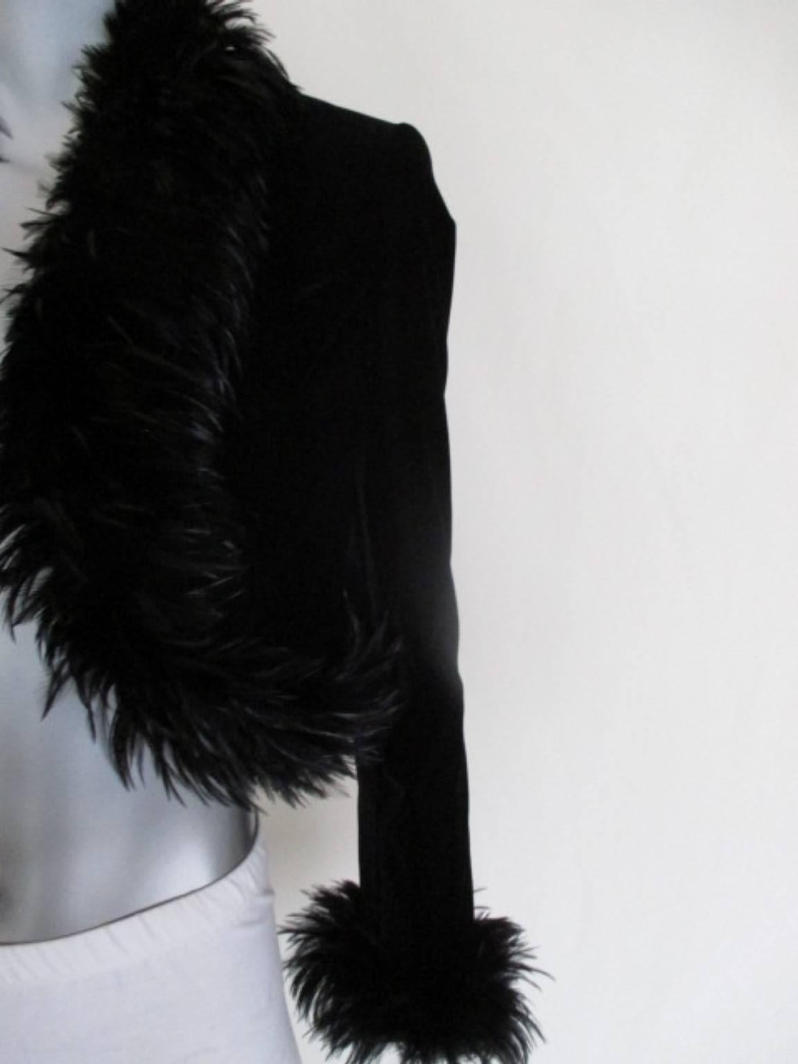 Escada Couture Black Velvet Bolero trimmed with feathers 3