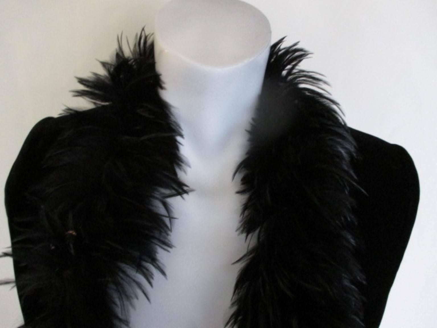 Escada Couture Black Velvet Bolero trimmed with feathers In Good Condition In Amsterdam, NL