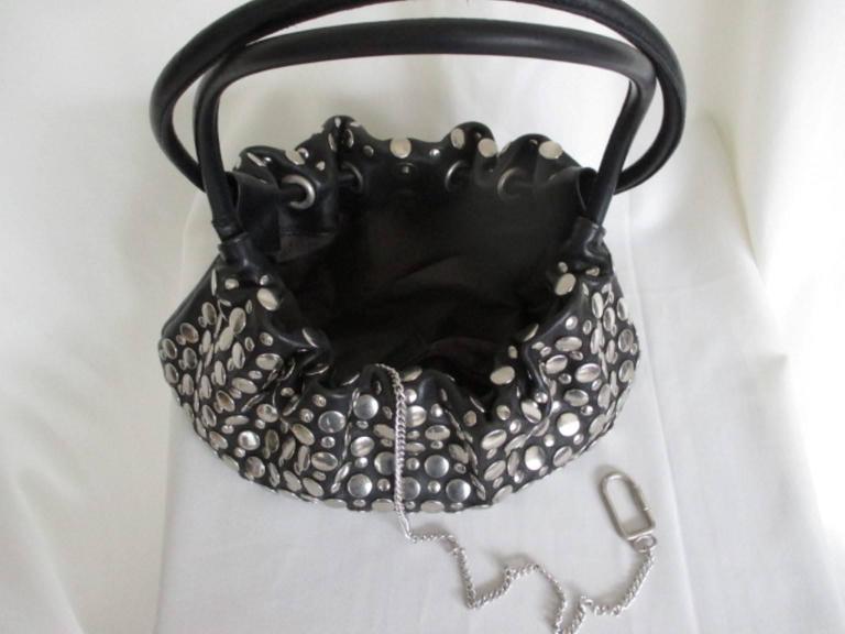 sonia rykiel black leather silver studded shoulder bag at 1stDibs