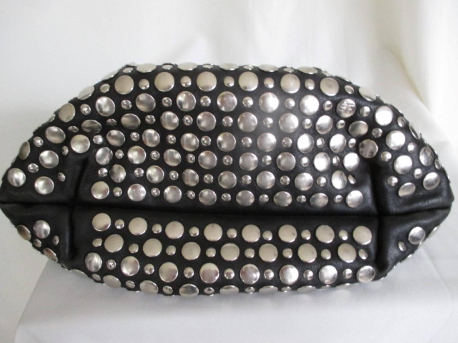 sonia rykiel black leather silver studded shoulder bag In Good Condition In Amsterdam, NL