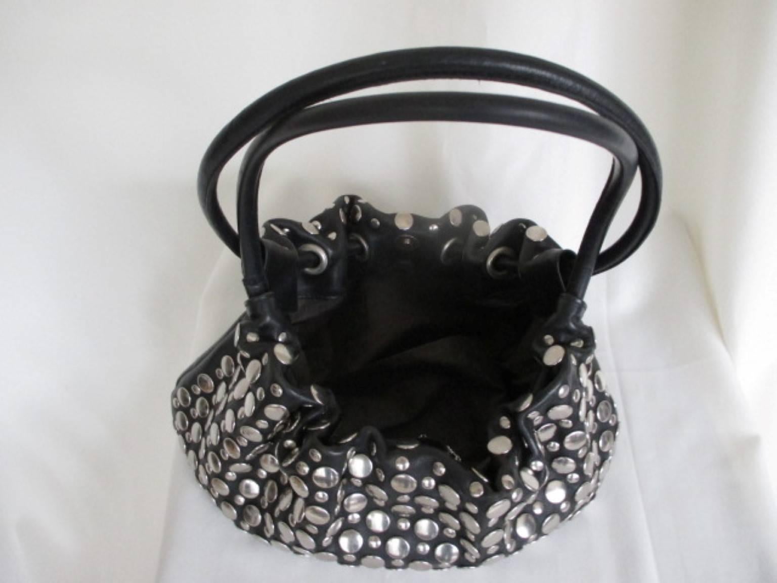 Women's or Men's sonia rykiel black leather silver studded shoulder bag