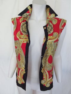 Versace Vintage Sleeveless Baroque Blouse with Gold Medusa Buttons