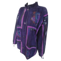1990s Vintage Purple Suede Leather Art Vest in Colorful Patchwork